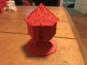 red 3D print of Baba Yaga’s Hut