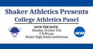 Shaker Athletics Panel Presents College Athletics Panel october 17 graphic