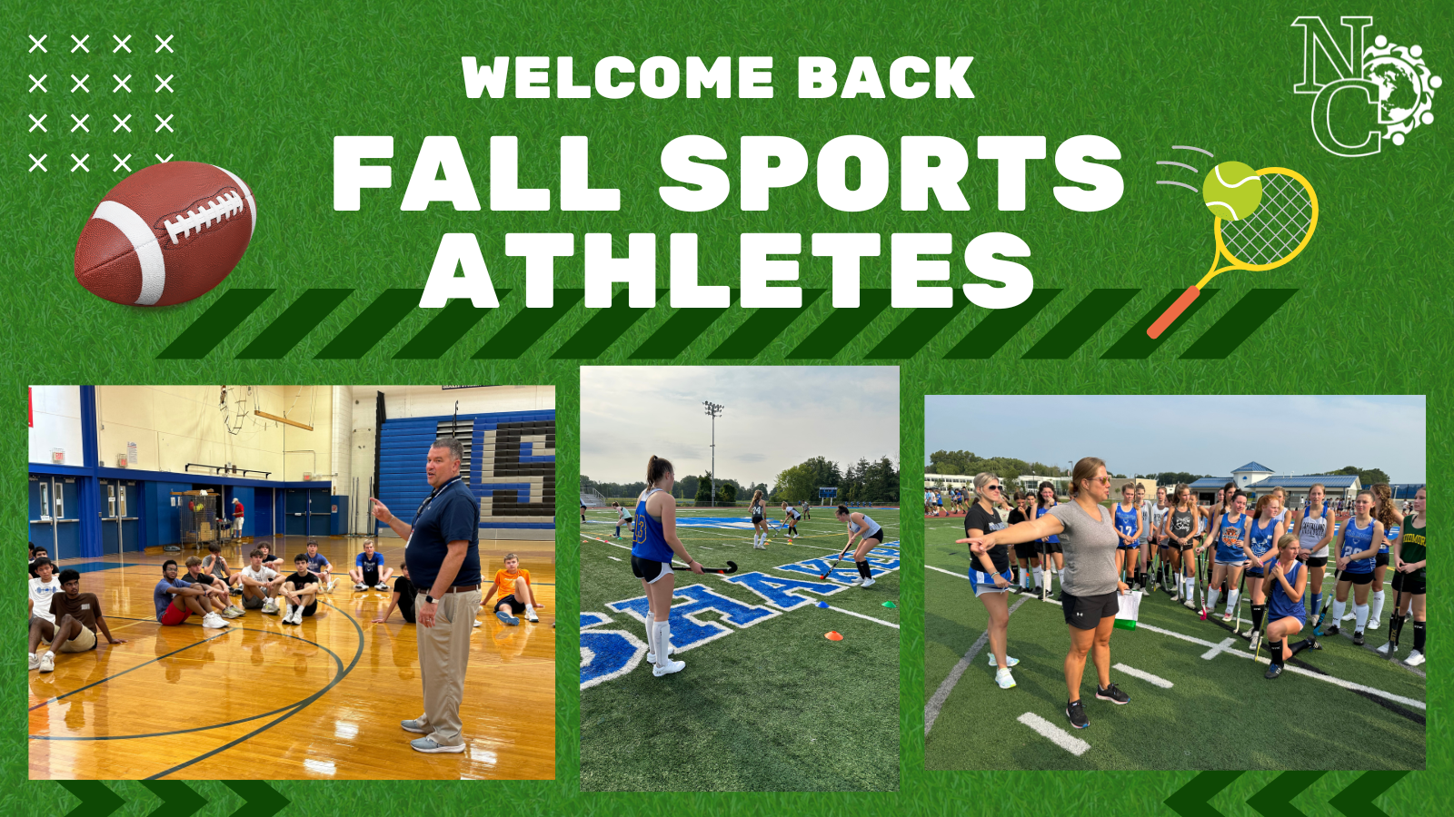 Three images of fall sports on the first official day of practices