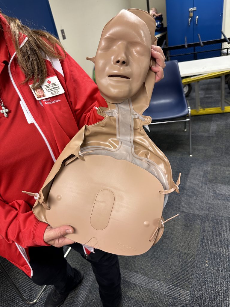 An image of one of the CPR mannikins.