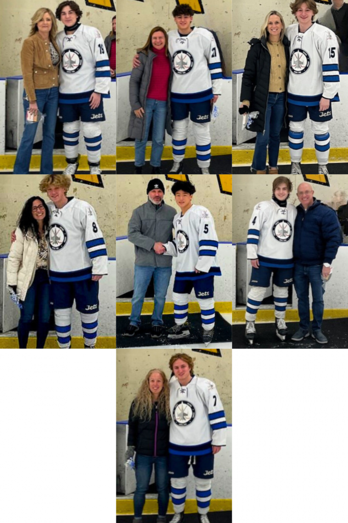 Photo collage of seven CD Jet players each pictured with a teacher they recognized at teacher appreciation 2024