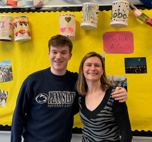 An image of student Jack DeRoziere and his German teacher, Mrs. Connor.