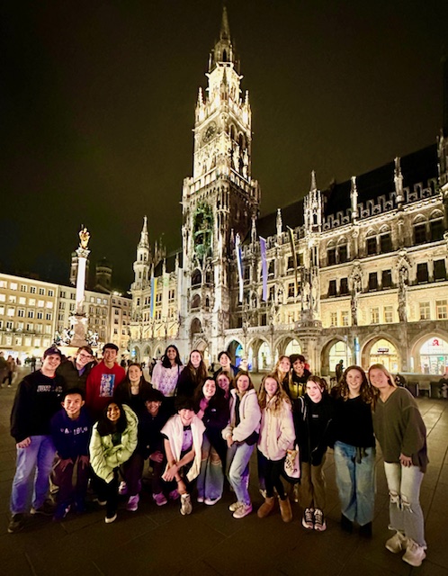 An image of a group of students in front of a beautiful building in Germany.
